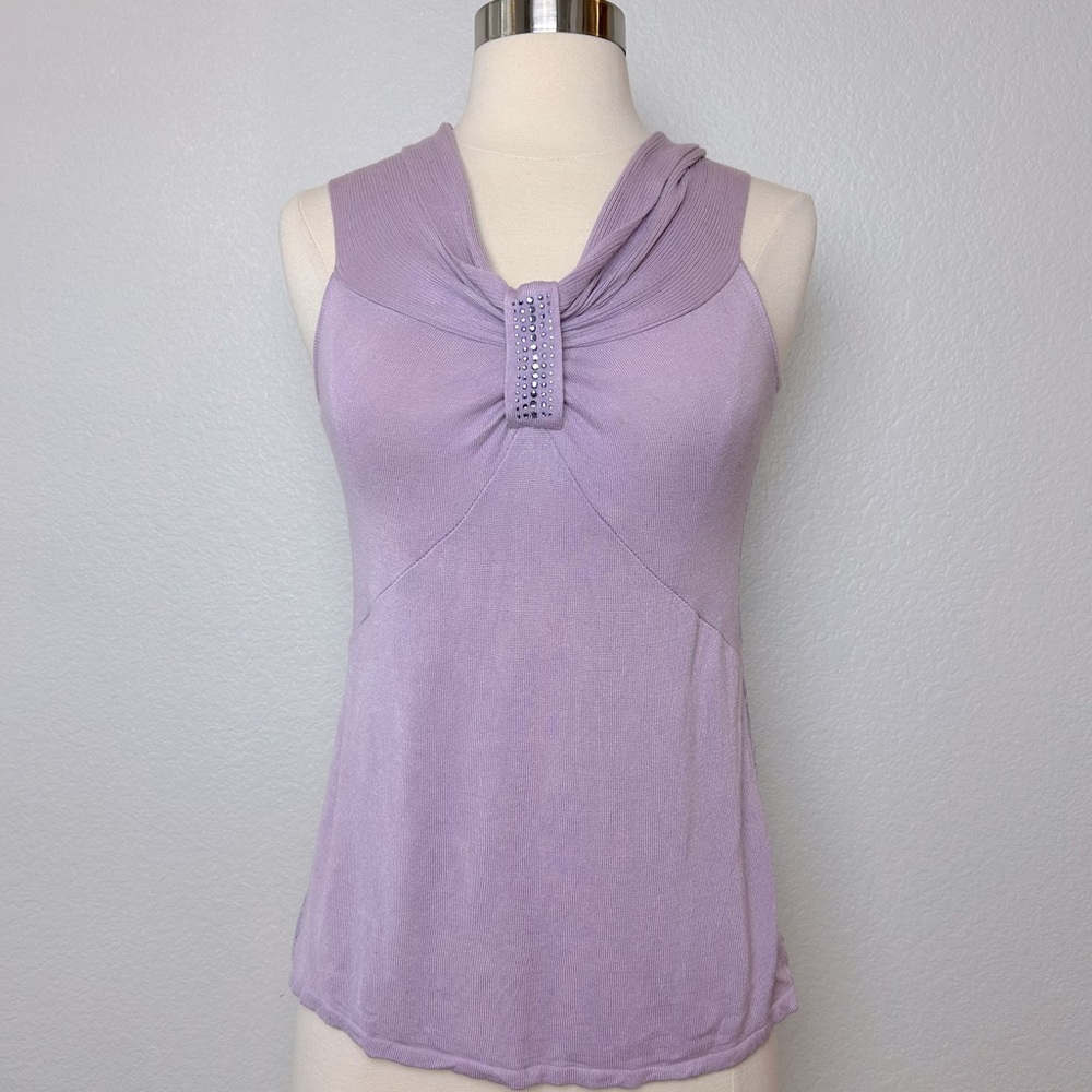 ANNA RACHELE Made In Italy Top Women's S Lavender Sweater Lace Side Sleeveless